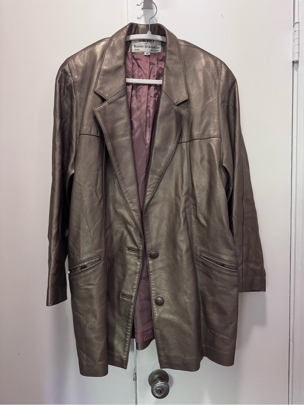 Vintage Metallic Taupe Leather Blazer with Mauve Lining - Picture 5 of 5